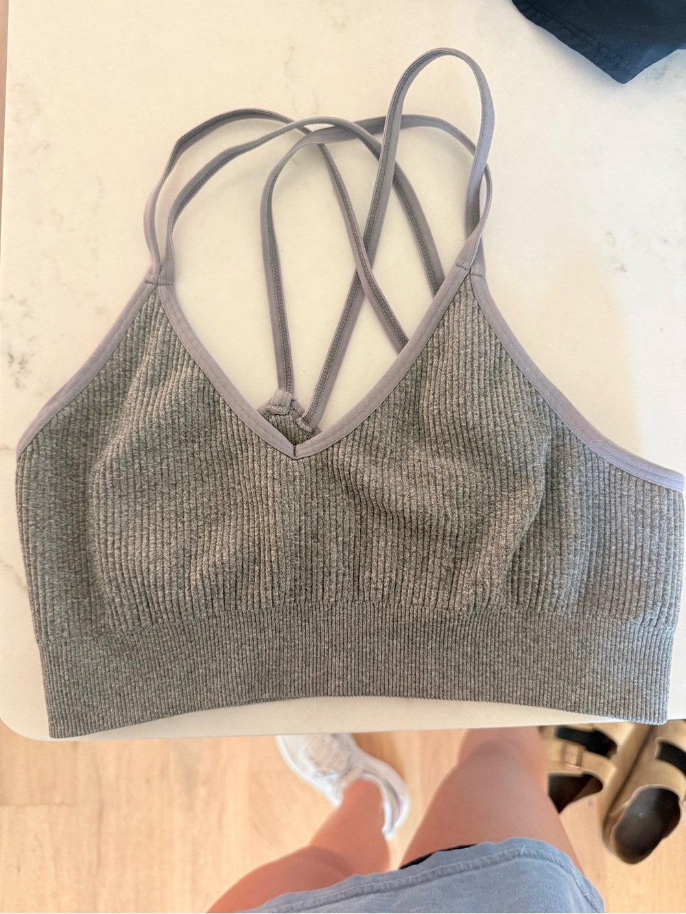 aerie Grey Ribbed Strappy Bralette